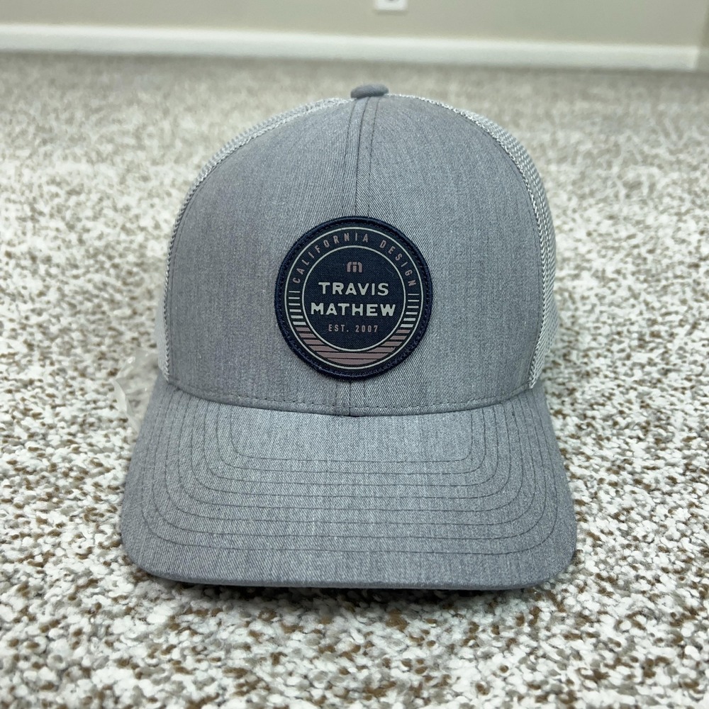 Travis Mathew Hat Cap Snap Back Mens One Size Gray Mesh Trucker Logo Casual